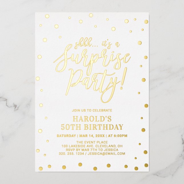Invitation En Aluminium Confetti d'or moderne Surprise fête d'anniversaire (Recto)