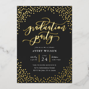 Invitation En Aluminium Confetti Elégant Script Graduation Party Foil Invi