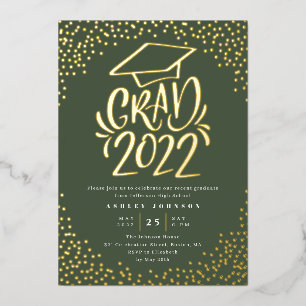 Invitation En Aluminium Confetti Lettered Grad 2022 Graduation Party Green