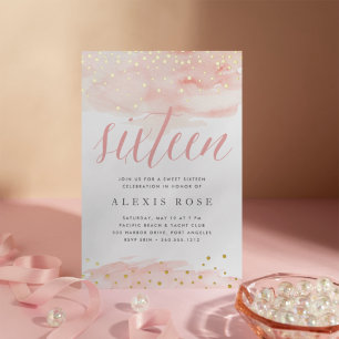 Invitation En Aluminium Confetti Pop Blush & Gold   Anniversaire du Sweet 