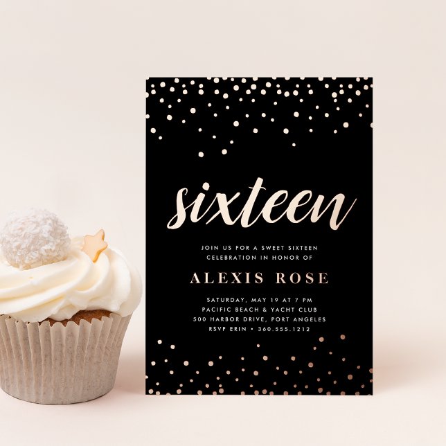Invitation En Aluminium Confetti Pop | Sweet sixteen Anniversaire Rose Or (Créateur téléchargé)