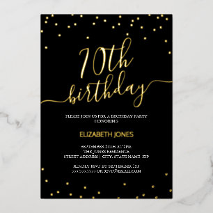 Invitation En Aluminium Confettis Calligraphie Noir Or 70 ans