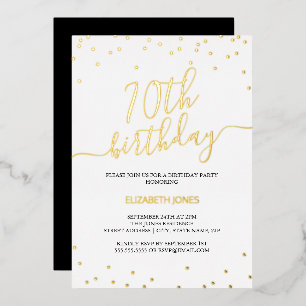 Invitation En Aluminium Confettis de calligraphie dorés pour les 70 ans