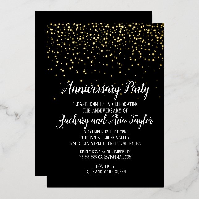 Invitation En Aluminium Confettis dorés sur fond noir Fête d'anniversaire  (Recto/Verso)