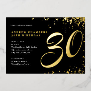 Invitation En Aluminium Confettis Or Noir 30e Anniversaire 