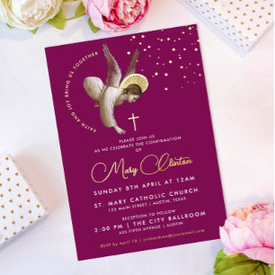 Invitation En Aluminium Confirmation Communion de foi d'ange rose élégante