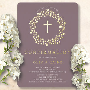 Invitation En Aluminium Confirmation Fleur Mauve