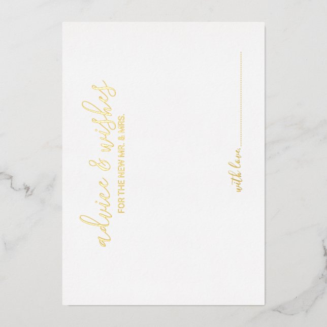 Invitation En Aluminium Conseil Mariage de script moderne et souhaits or (Recto)