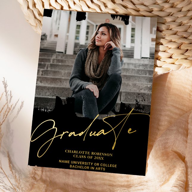 Invitation En Aluminium Cool or Noir script de graduation photo graduation (Créateur téléchargé)