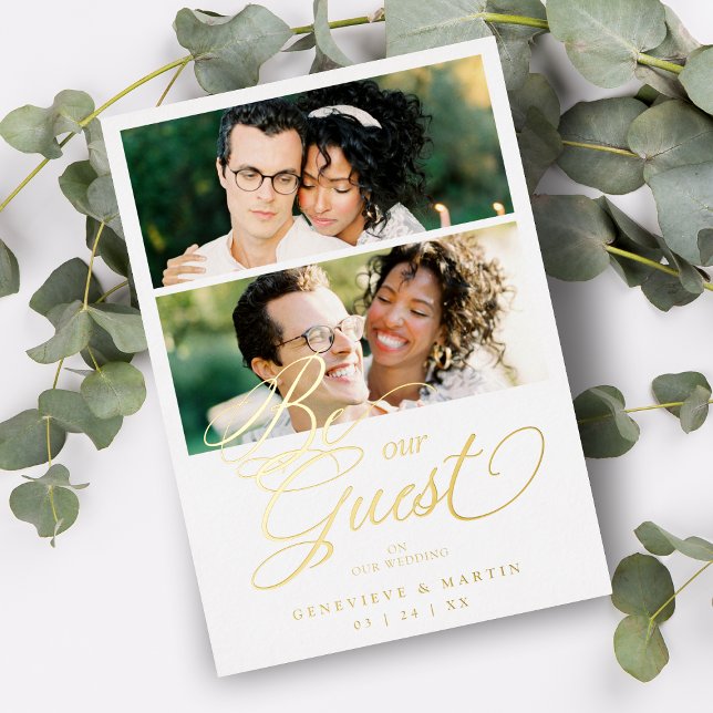 Invitation En Aluminium Cool Snazzy Real Golden 2 Photos Collage Wedding (Créateur téléchargé)