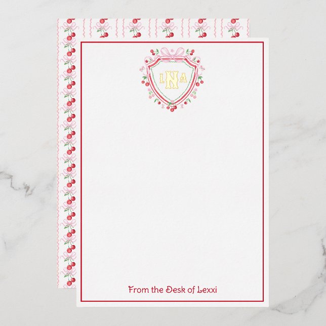 Invitation En Aluminium Coquette Cherry Monogram Crest Fête des mariées (Recto/Verso)