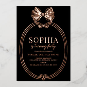 Invitation En Aluminium Coquette Gold Bow/Ribbon Black Anniversaire