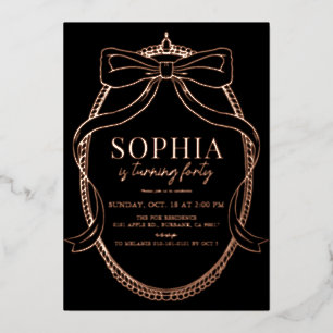 Invitation En Aluminium Coquette Gold Bow Ribbon Noir Adulte Anniversaire