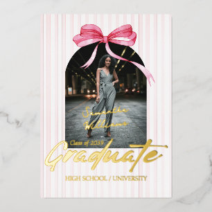 Invitation En Aluminium Coquette Pink Ribbon Arch Photo Graduation