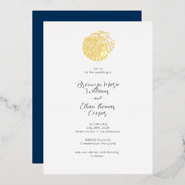Invitation En Aluminium Coquillage simple et bleu prussien (Recto/Verso)