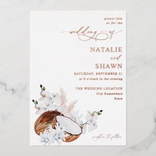 Invitation En Aluminium Corail de noix de coco et Mariage floral blanc