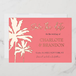 Invitation En Aluminium Coral Palm Trees Plage Mariage Enregistrer La Date