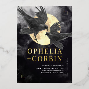 Invitation En Aluminium Corbeau et Lune d'or Mariage gothique noir