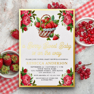 Invitation En Aluminium Corbeille de fraises Baby Shower Sucré Or
