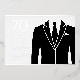Invitation En Aluminium Costume noir & cravate 70e anniversaire argent vér