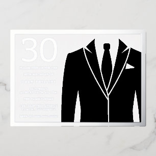 Invitation En Aluminium Costume noir & cravate Fête d'anniversaire 30 ans