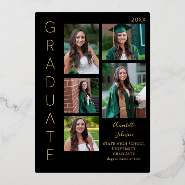 Invitation En Aluminium Couleur Lumineuse - Black Graduate 6 Multi Photo (Recto)