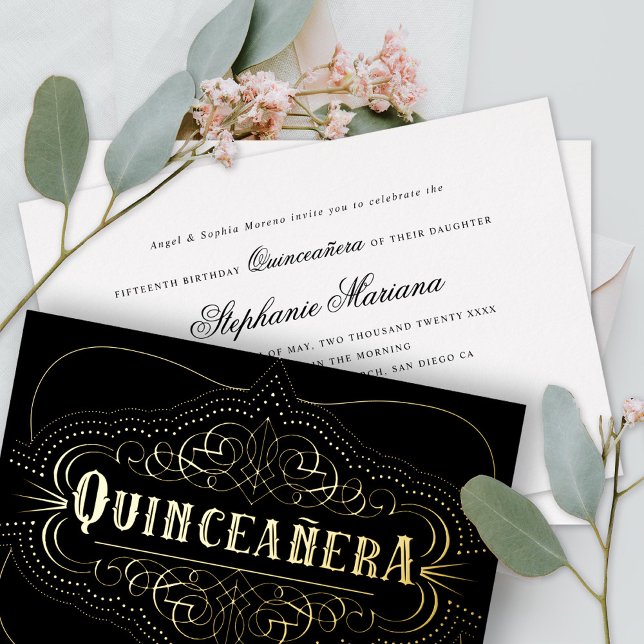 Invitation En Aluminium Couleur personnalisée Quinceañera Sud Ouest Gold (Créateur téléchargé)