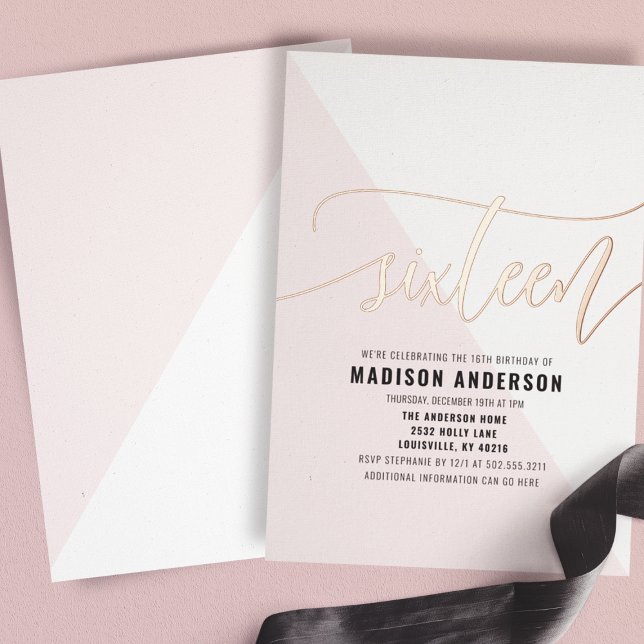 Invitation En Aluminium Couleur rose pâle Bloc doux 16 Anniversaire (Créateur téléchargé)