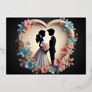 Invitation En Aluminium Couple de mariage romantique en silhouette