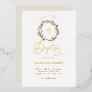 Invitation En Aluminium couronne automnale détails dorés Baptême