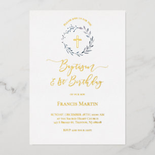 Invitation En Aluminium couronne bleue Baptême et 1er anniversaire Invit