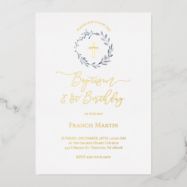 Invitation En Aluminium couronne bleue | Baptême et 1er anniversaire Invit (Recto)