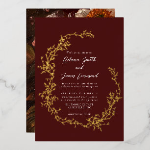 Invitation En Aluminium Couronne botanique Beaux art peinture Mariage roug