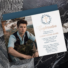 Invitation En Aluminium Couronne d'aquarelle bleue Confirmation de photo d