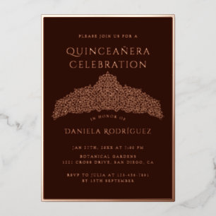 Invitation En Aluminium Couronne de diamants dorés ornée Quinceanera