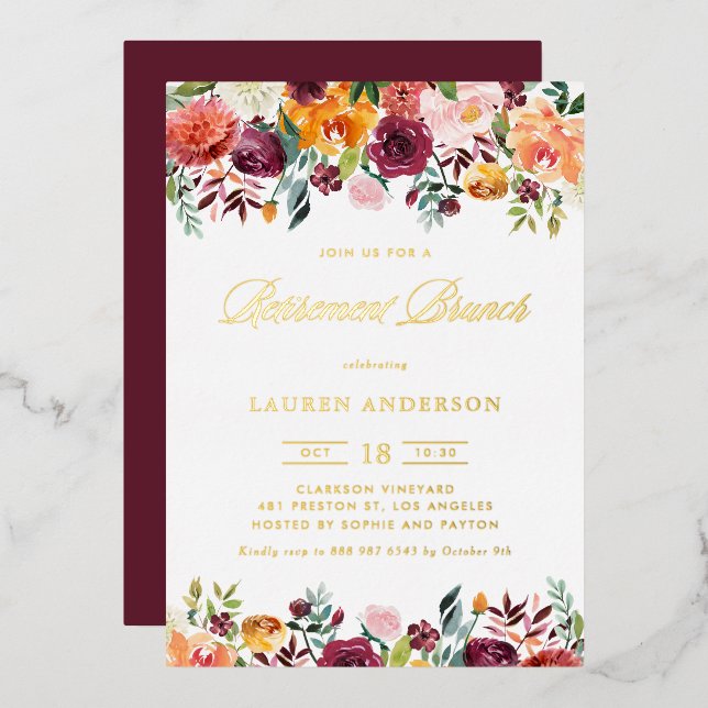 Invitation En Aluminium Couronne de fleurs d'automne aquarelle pour brunch (Recto/Verso)