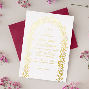Invitation En Aluminium Couronne de fleurs élégante et romantique pour mar