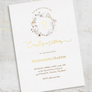 Invitation En Aluminium couronne de fleurs sauvages détails dorés Confirma