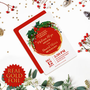 Invitation En Aluminium Couronne de Noël aux Baies Florales pour Mariage
