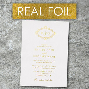 Invitation En Aluminium Couronne de papier d'or véritable élégante Monogra