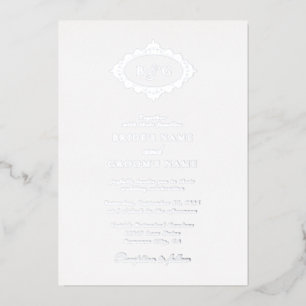 Invitation En Aluminium Couronne de vélin d'argent véritable élégante Mono
