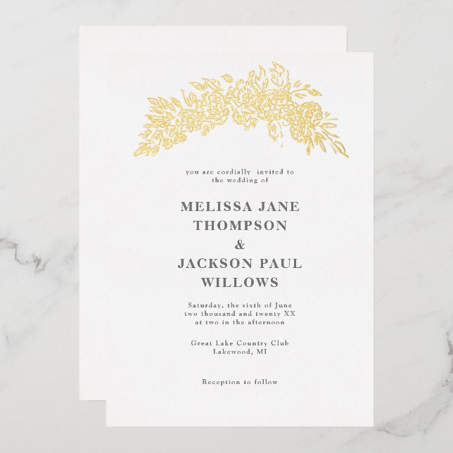Invitation En Aluminium Couronne dorée élégant design de mariage (Recto/Verso)