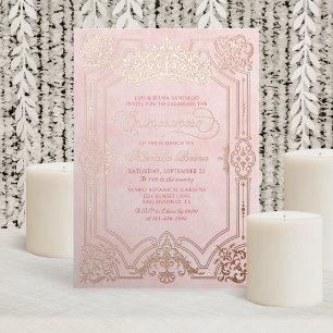 Invitation En Aluminium Couronne Élégante Rose en Diadème Quinceanera