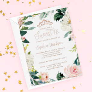 Invitation En Aluminium Couronne en feuille d'or rose Fleur rose douce 16