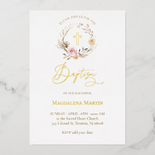 Invitation En Aluminium couronne florale Baptême