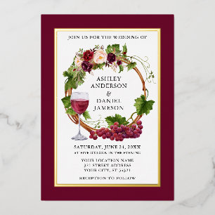 Invitation En Aluminium Couronne florale de vignes de raisin à l'aquarelle