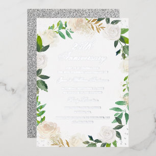 Invitation En Aluminium Couronne florale en feuille d'argent pour 25e anni