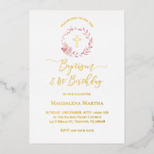Invitation En Aluminium couronne rose poussiéreuse Baptême et 1er annive