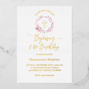 Invitation En Aluminium couronne rose poussiéreuse Baptême et 1er annive
