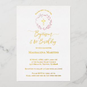Invitation En Aluminium couronne rose poussiéreuse Baptême et 1er Annivers